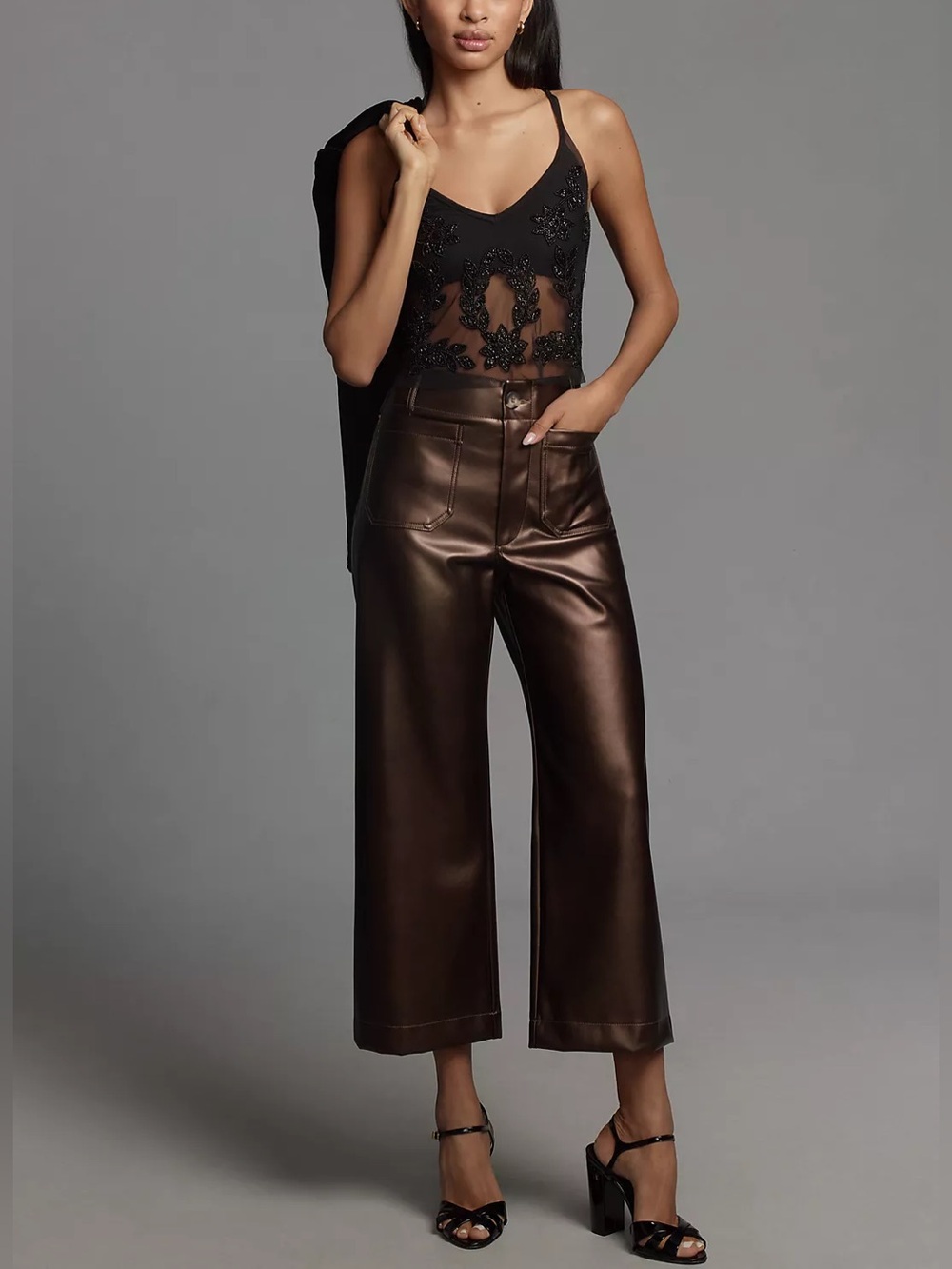 NWT Women’s Maeve Anthropologie The Colette Wide-Leg Faux-Leather Crop Pants 29